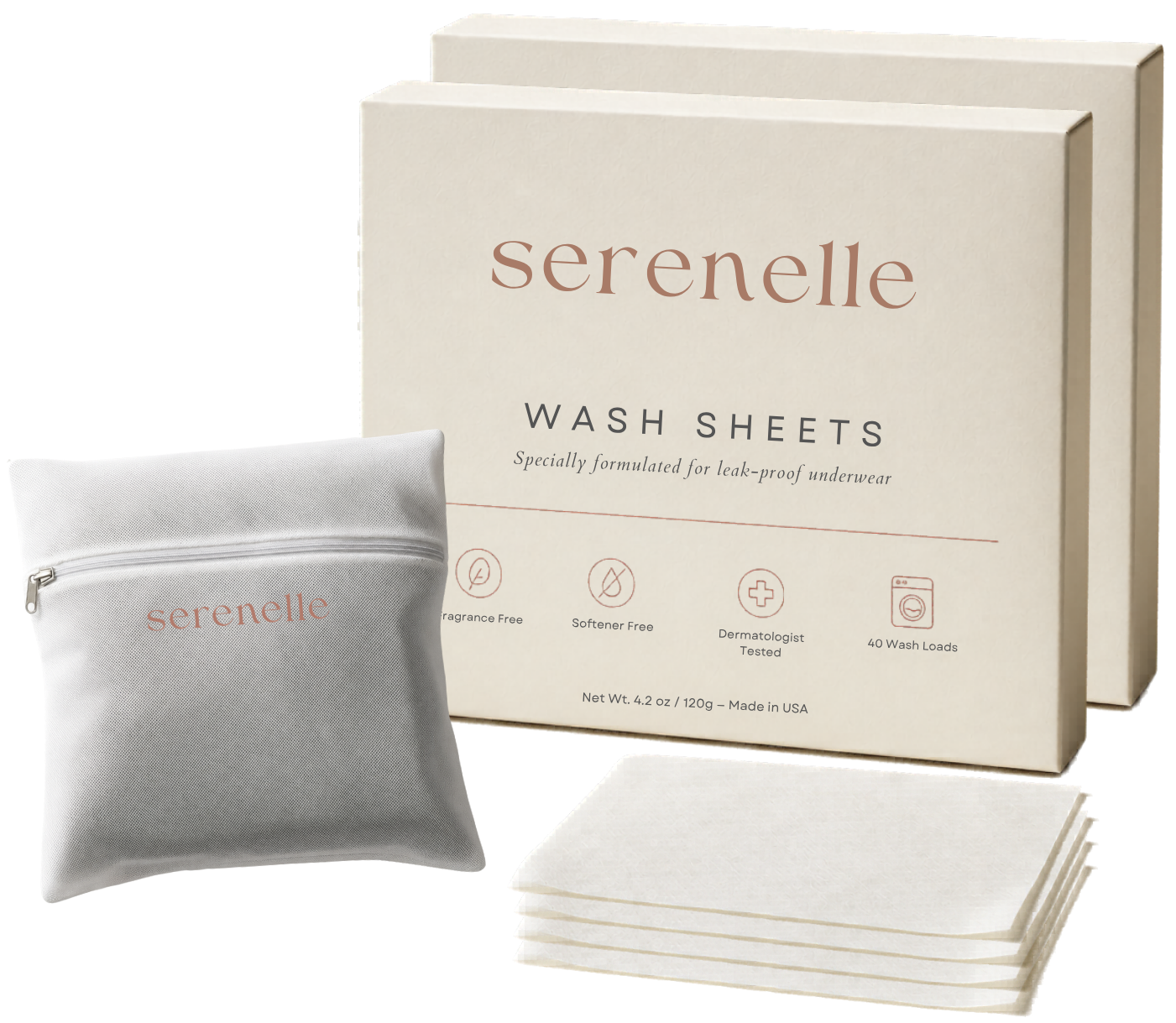 Serenelle Wash Sheets | 2 Packs + 1 FREE Wash Bags